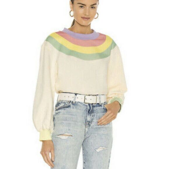 Olivia Rubin Nettie Rainbow Balloon Sleeve Large Crew Pullover Sweatshirt New - Picture 1 of 7